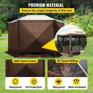 Tenda a schermo gazebo, 12 x 12 piedi, tenda da campeggio pieghevole su 6 lati con finestre in rete, borsa da trasporto portatile, picchetti da pavimento, grandi tende ombreggianti per...