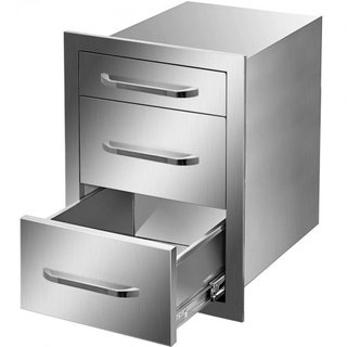 Cassetti da Cucina Esterna 14" L x 20.3" A x 23" P, Cassetti Accesso Triplo Inox a Raso con Maniglia, Cassetti per Isola BBQ per Cucine Esterne o Stazione Griglia...
