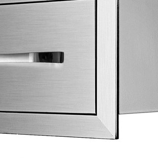 Cassetti da Cucina Esterna 14" L x 20.3" A x 23" P, Cassetti Accesso Triplo Inox a Raso con Maniglia, Cassetti per Isola BBQ per Cucine Esterne o Stazione Griglia...
