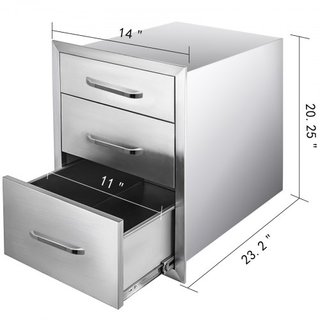 Cassetti da Cucina Esterna 14" L x 20.3" A x 23" P, Cassetti Accesso Triplo Inox a Raso con Maniglia, Cassetti per Isola BBQ per Cucine Esterne o Stazione Griglia...
