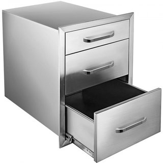 Cassetti da Cucina Esterna 14" L x 20.3" A x 23" P, Cassetti Accesso Triplo Inox a Raso con Maniglia, Cassetti per Isola BBQ per Cucine Esterne o Stazione Griglia...