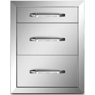 Cassetti da Cucina Esterna 14" L x 20.3" A x 23" P, Cassetti Accesso Triplo Inox a Raso con Maniglia, Cassetti per Isola BBQ per Cucine Esterne o Stazione Griglia...