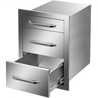 Cassetti da Cucina Esterna 14" L x 20.3" A x 23" P, Cassetti Accesso Triplo Inox a Raso con Maniglia, Cassetti per Isola BBQ per Cucine Esterne o Stazione Griglia...