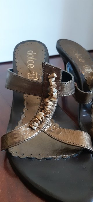 Ciabatte donna vera pelle bronzo/oro