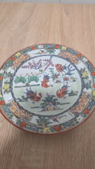 Plato Porcelana Macao Gallos Vintage 20cm