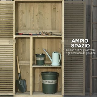 Casetta per attrezzi da giardino in legno di abete e pino con 4 scomparti, armadio esterno per attrezzi da giardino con tetto impermeabile, 87X46.5X160Cm, grigio