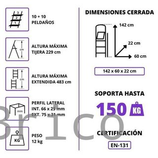 Escalera Telescópica Aluminio 5+5 Pestaña