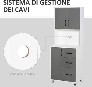 Credenza Alta De Cocina Con Diseño Moderno, Mueble Buffet De Madera Blanca Y Gris, 60X40X160Cm