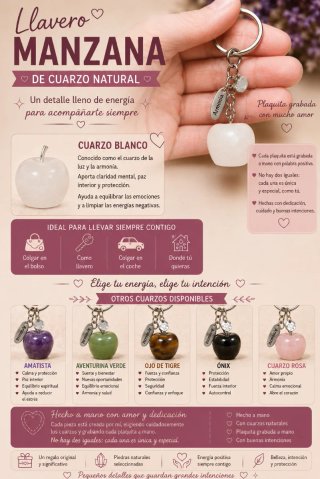 Llavero Manzana Cuarzo Natural