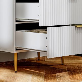 Cómoda de Dormitorio 4 Cajones Estriados, Cómoda Moderna con Manijas y Patas Doradas, Mueble para Sala de Estar, Habitación Infantil y Pasillo en Madera, 60X40X96 Cm, Blanco