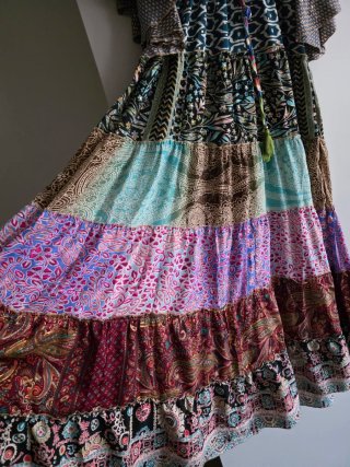 Abito lungo donna patchwork con maniche ampie