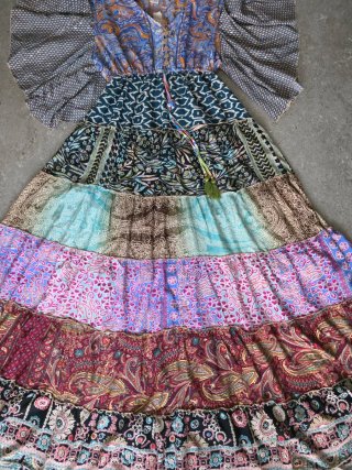 Abito lungo donna patchwork con maniche ampie
