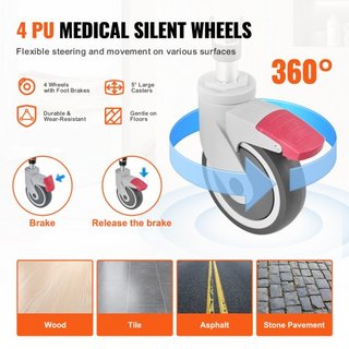 Silla de Comodidad para Ducha con 4 Ruedas Bloqueables, Reposapiés, Brazos Plegables, Altura Ajustable en 3 Niveles, Cubo Extraíble de 5L, Capacidad de 350 LBS, Silla de Comodidad para Adultos y P...