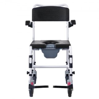 Silla de Comodidad para Ducha con 4 Ruedas Bloqueables, Reposapiés, Brazos Plegables, Altura Ajustable en 3 Niveles, Cubo Extraíble de 5L, Capacidad de 350 LBS, Silla de Comodidad para Adultos y P...