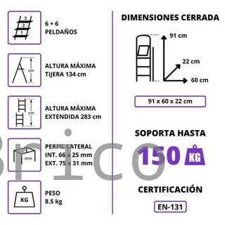 Escalera Telescópica Aluminio 3+3 Pestaña