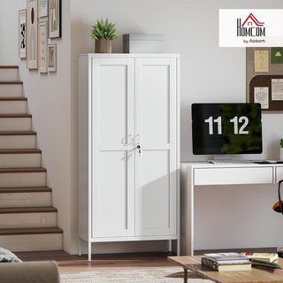 Armario Portadocumentos de 2 Puertas de Acero, Archivador de Oficina con Estantes Regulables y Cerradura, Mueble Multiusos para Almacenamiento, para Oficina, Estudio y Casa, 80X40X175 Cm, Blanco