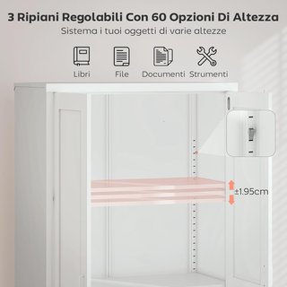 Armario Portadocumentos de 2 Puertas de Acero, Archivador de Oficina con Estantes Regulables y Cerradura, Mueble Multiusos para Almacenamiento, para Oficina, Estudio y Casa, 80X40X175 Cm, Blanco