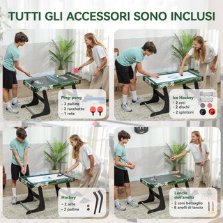 Mesa Multijuego 6 en 1 Plegable, Mesa de Juego Multifuncional con Futbolín, Billar, Hockey, Ping Pong, Anillos e Hockey sobre Hielo para Adultos y Niños, para Casa Escuela, 118X104X71 Cm