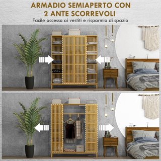Armadio Aperto in Bambù con 2 Ante Scorrevoli, Rip