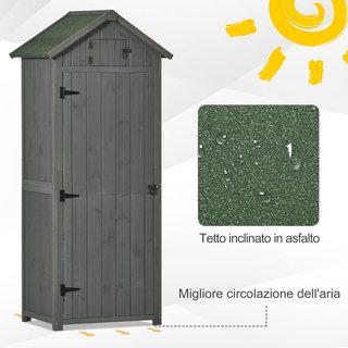 Caseta de Jardín Pequeña de Madera, Armario de Herramientas Ahorra Espacio con 3 Estantes Extraíbles y Apertura en el Techo, Techo de Asfalto Impermeable y Puerta con Cerradura, 77X54.2X179Cm, Gris