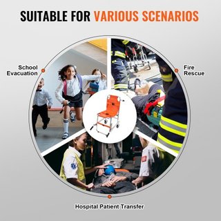 Silla de Escalera EMS, Capacidad de Carga de 159 kg, Silla de Ruedas de Emergencia Plegable de Aluminio para Escalar Escaleras con 2 Ruedas, Silla Elevadora Portátil para Ambulancia, Uso de Evacua...
