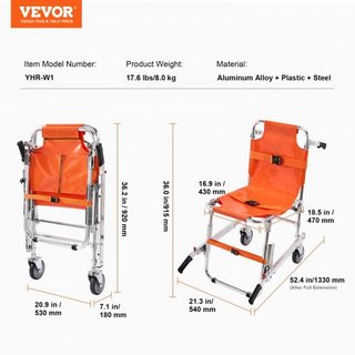 Silla de Escalera EMS, Capacidad de Carga de 159 kg, Silla de Ruedas de Emergencia Plegable de Aluminio para Escalar Escaleras con 2 Ruedas, Silla Elevadora Portátil para Ambulancia, Uso de Evacua...
