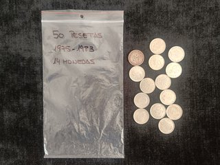 LOTE 573 MONEDAS DE 1 A 50 PESETAS J.CARLOS I