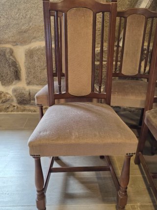 Juego de 6 Sillas de Comedor Madera y Tela