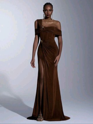 Vestido largo marrón chocolate