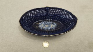 Lote 6 piezas decorativas porcelana azul y oro