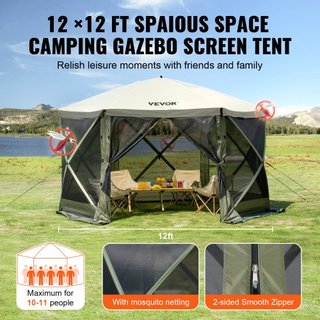 Tenda Gazebo Pieghevole, Tenda Schermo Pieghevole a 6 Lati, Rifugio Solare con 6 Tende Privacy Rimovibili e Finestre a Maglia, Tenda Schermo 12x12FT di Configurazione Rapida con...