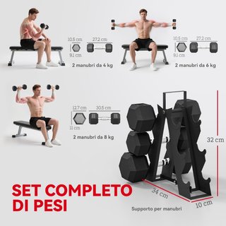 Set di Manubri Palestra con Supporto in Metallo co