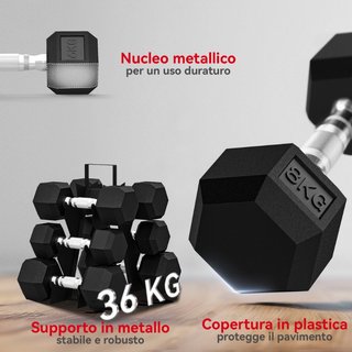 Set di Manubri Palestra con Supporto in Metallo co