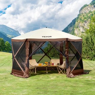 Tenda Gazebo Pieghevole, Tenda Schermo Pieghevole a 6 Lati, Rifugio Solare con 6 Tende Privacy Rimovibili e Finestre a Rete, Tenda Schermo Configurazione Rapida 11.5x11.5FT...