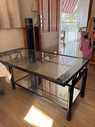 Mesa de centro cristal y metal negra