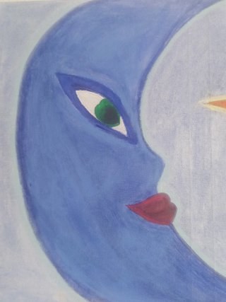 Cuadro óleo y pastel azul y naranja