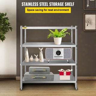 Estantería de Acero Inoxidable, 118.9 x 47 cm Unidad de Almacenamiento de Estante Ajustable de 4 Niveles, Estantería de Acero Inoxidable de Alta Resistencia para Cocina, Oficina Comercial, Almacen...