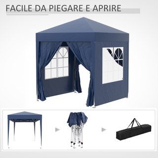 Gazebo Pieghevole Pop Up 2x2 m con 4 Pareti Rimovi