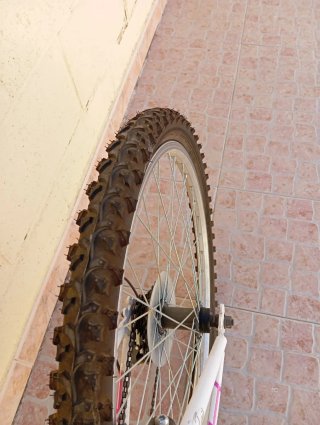 Bicicleta juvenil blanca y rosa