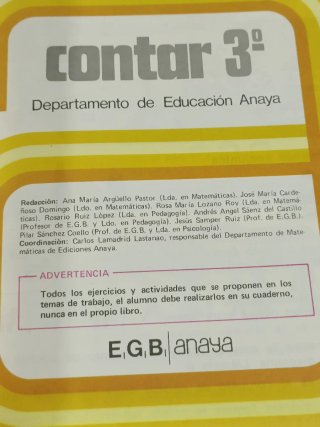 1982 Libro de texto Matemáticas Contar 3 EGB
