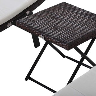 Set de 2 Tumbonas Plegables, Sillas de Jardín de Ratan con Cojines Extraíbles Lavables y Mesa Plegable, Crema