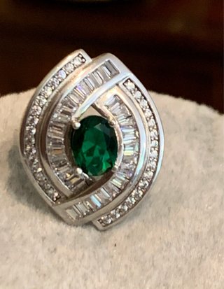Anello Argento 925 Zirconi Verdi Ovali