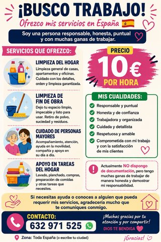 Ofrezco mi servicio de limpieza doméstica, obras