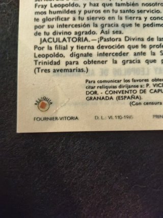 Lote Reliquia + medalla. Fray Leopoldo Alpandeire