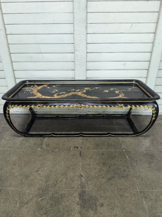 Mesa Centro Vintage Oriental Negra Dorada