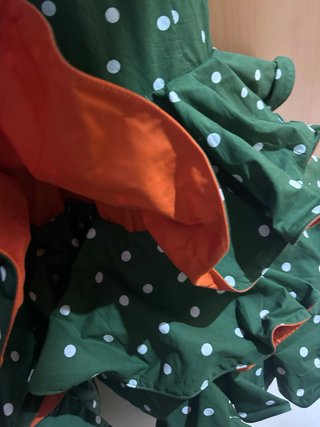Vestido Flamenca Verde Lunares Blanco