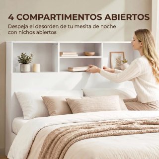 Cabecero Cama 140cm con Estantería Blanca