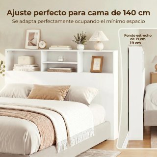Cabecero Cama 140cm con Estantería Blanca