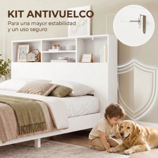 Cabecero Cama 140cm con Estantería Blanca