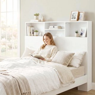 Cabecero Cama 140cm con Estantería Blanca